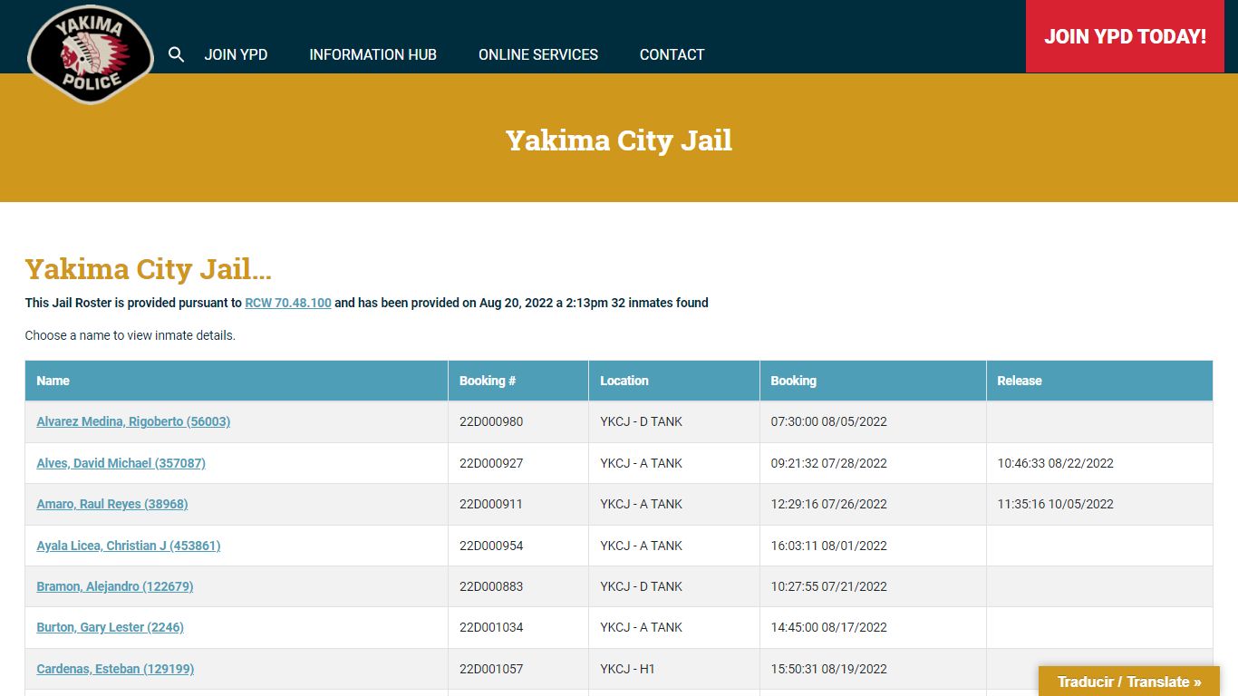 Yakima City Jail Roster | Yakima Police Department